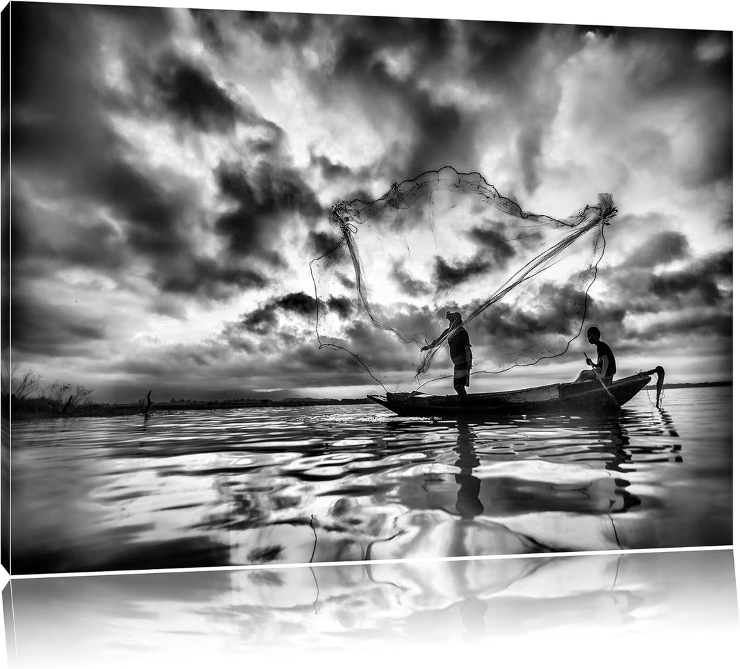 Pixxprint Monocrome, See, Format: 100x70 auf Leinwand, XXL riesige Bilder fertig gerahmt mit Keilrah