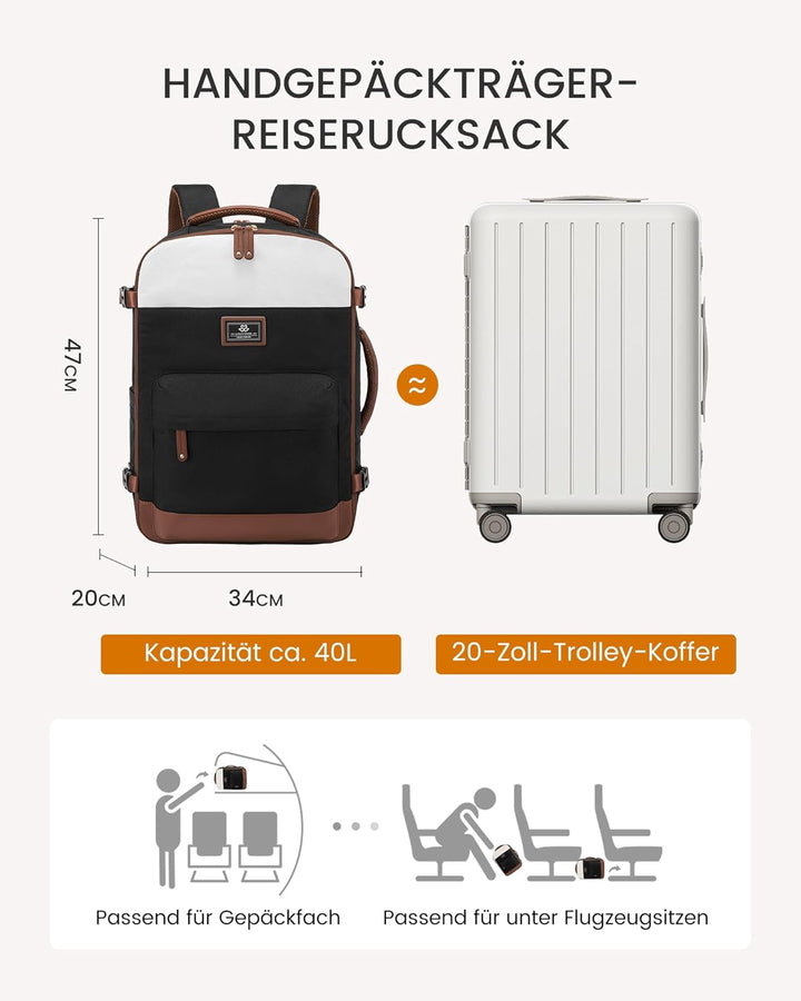 LOVEVOOK Reiserucksack Handgepäck Flugzeug, 40L Reise Rucksack Damen mit 17,3 Zoll Laptopfach, Gross