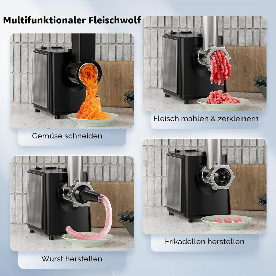 Helangel Elektrischer Fleischwolf, 2000-W-Fleischwolf, Professioneller Wurstmacher &amp; Kubbe-Set mit 3