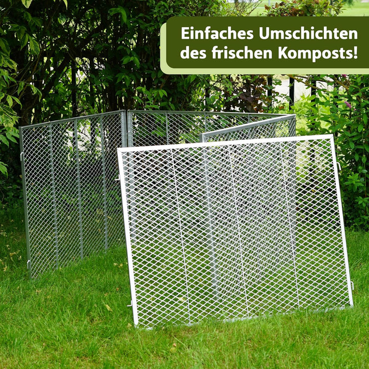 NATIV Garten Komposter 80x80x70 cm mit Bodengitter, Metallkomposter mit 448 Liter Volumen, Drahtkomp