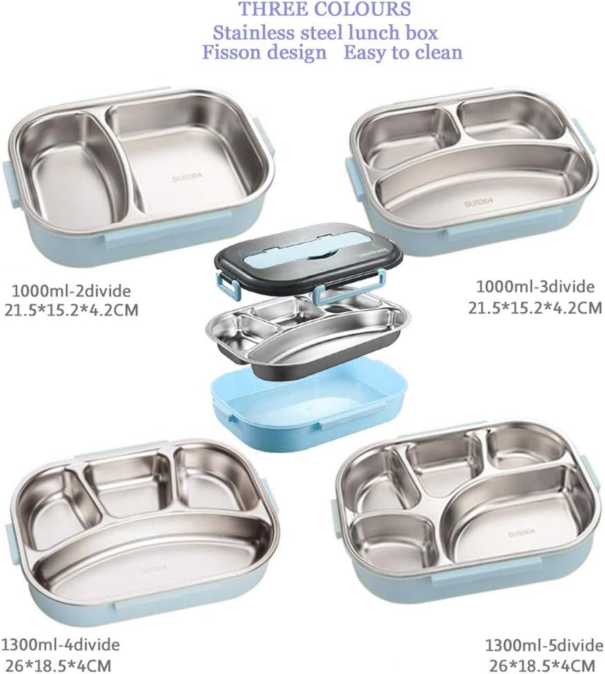 amropi Brotdose aus Edelstahl,Lunchbox mit 2/3/4/5 Fächern,mit Stäbchen und Löffel,Bento Box zum Wan