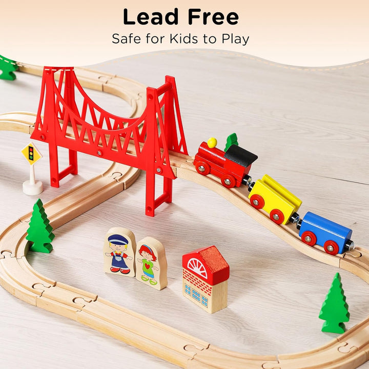 SainSmart Jr. 37 Pcs Holzeisenbahn und Züge Pack Eisenbahn Anfängerset Kompatibel mit Thomas Passend
