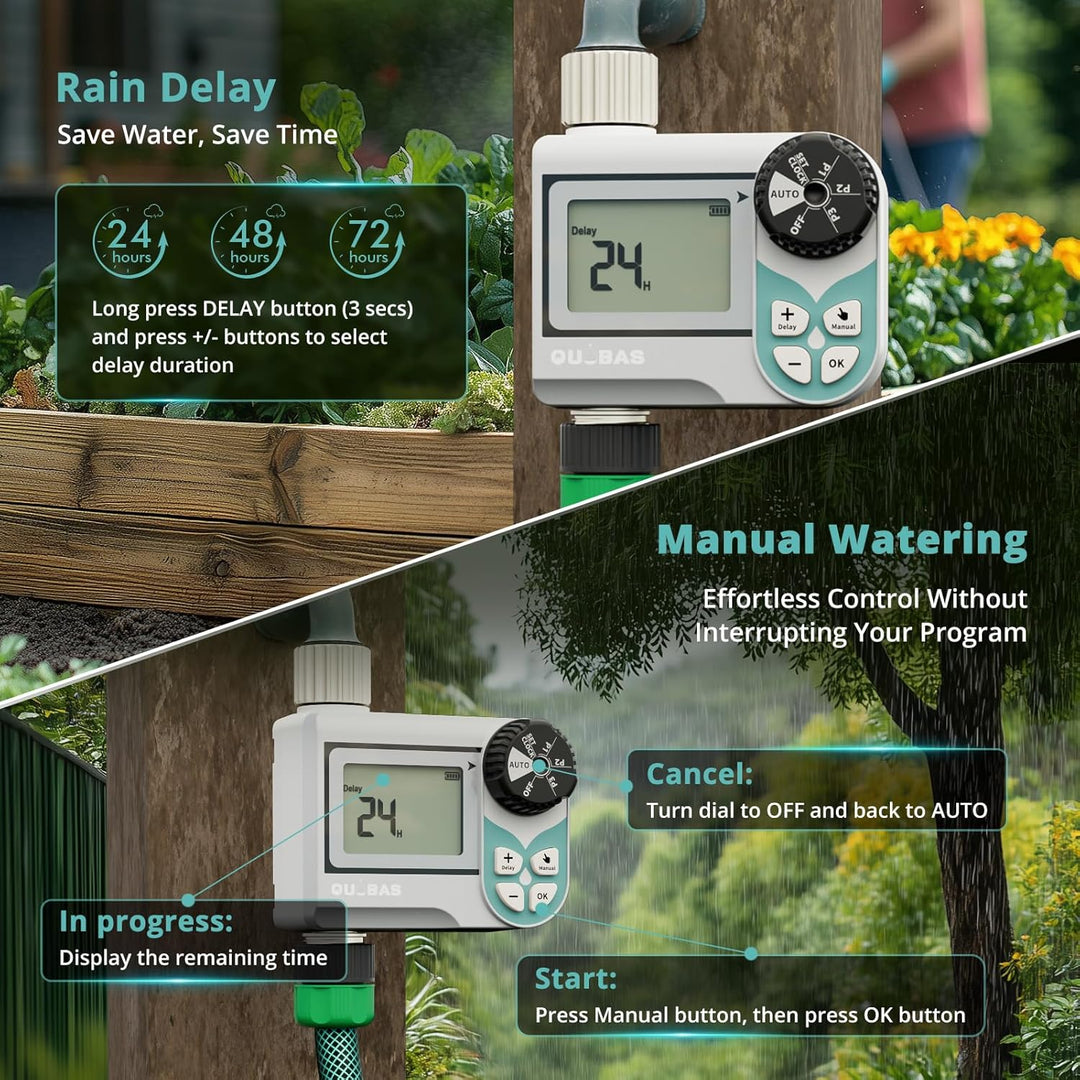 QUOBAS Niederdruck-Wasser-Timer, wöchentlich programmierbarer Sprinkler-Timer mit Messingeinlass & -