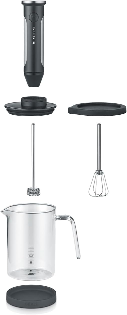 GRAEF kabelloser Milchaufschäumer MS202EU Schwarz, Rühren, Schäumen & Mixen, Glas-Milchkännchen, ein