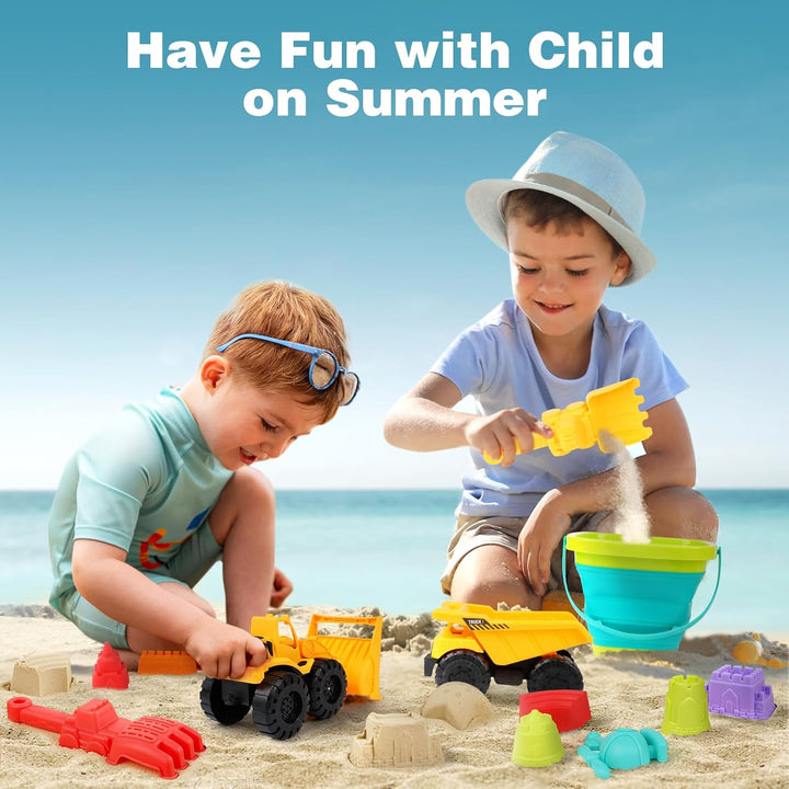 YIMORE Sandspielzeug Strandspielzeug Junge mit Faltbarer Eimer Kinder Bagger Sandkasten Spielzeug, 2