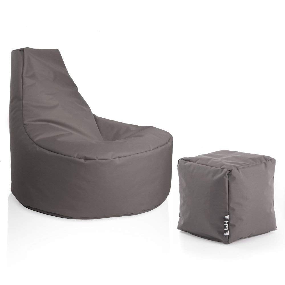 PATCH HOME Gamer Sessel Sitzsack inkl. Würfel Bean Bag Set Ø75cm, 30cm Sitzhöhe, 80cm Höhe + 35x35cm