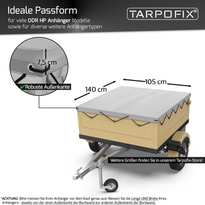 Tarpofix® Anhängerplane Flachplane 140x105x7,5 cm inkl. Planenseil - ECHTES PVC PLANENMATERIAL - Ran