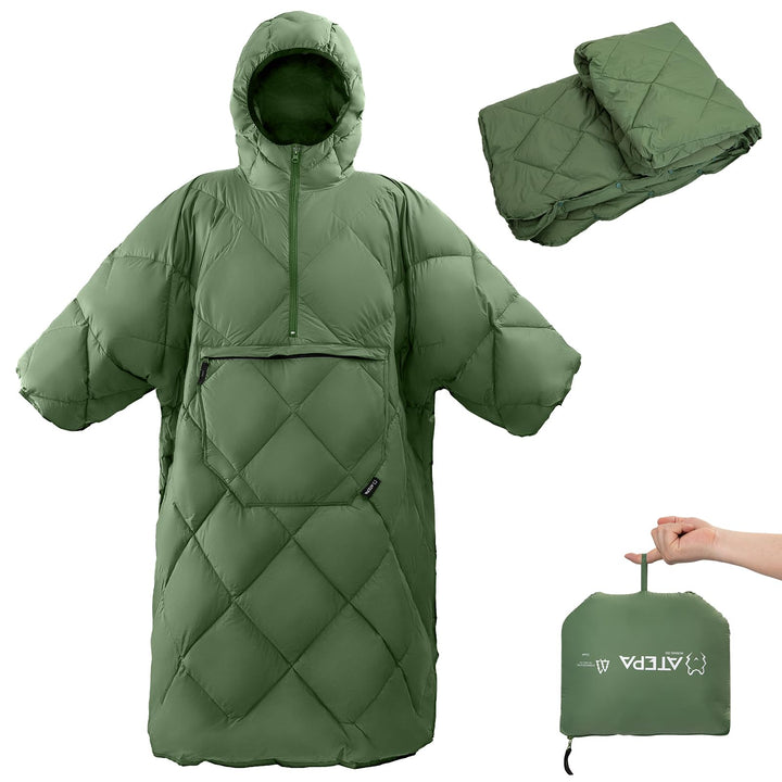 ATEPA Camping Poncho Decke & Tragbarer Schlafsack – Ultraleichte Warme Outdoor Decke Aus Recycelten