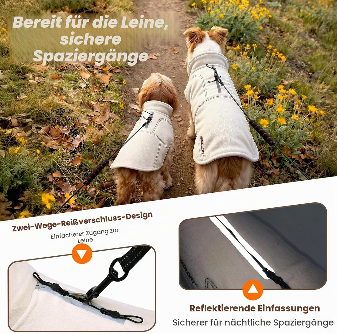 VIVAGLORY Softpad Wintermantel Hund, Hundemantel Fleecemantel Hund, Fleecejacke mit Bauchschutz, Fle