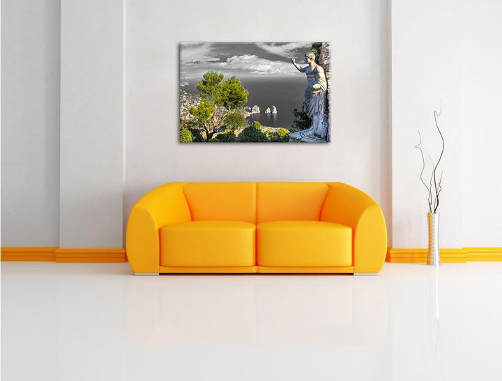 Pixxprint Insel Capri in Italien B&W Detail, Format: 100x70 auf Leinwand, 100x70