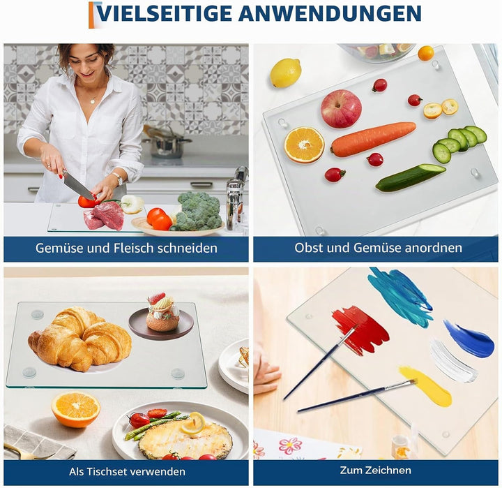 Garvee 2er Set gehärtete Glas-Schneidebretter – transparent, hitzebeständig, bruchsicher – rutschfes