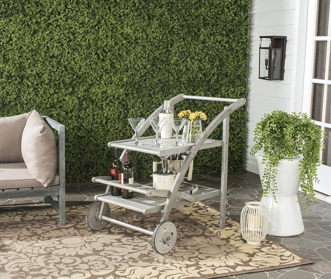 SAFAVIEH Outdoor Tea Trolley - 2 Tier, in Grey Wash and Beige Grau, Grau