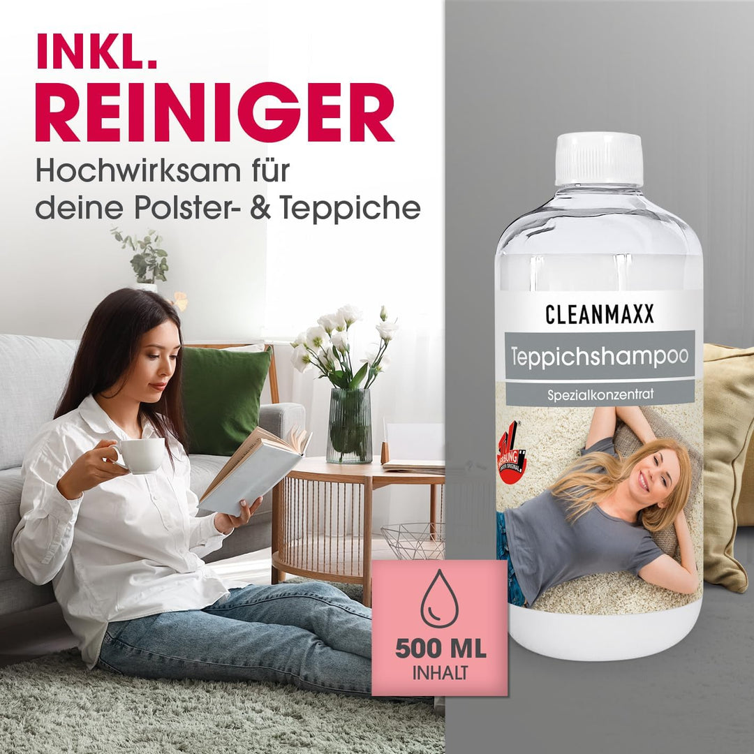 CLEANmaxx Teppichreiniger AquaStream Plus | 3 in 1: waschen, reinigen, absaugen | Nasssauger mit Vib