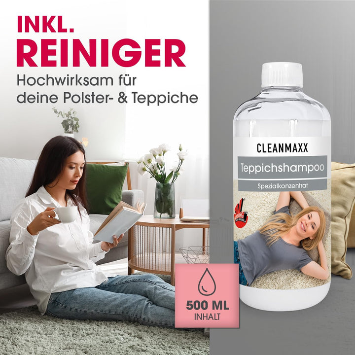 CLEANmaxx Teppichreiniger AquaStream Plus | 3 in 1: waschen, reinigen, absaugen | Nasssauger mit Vib
