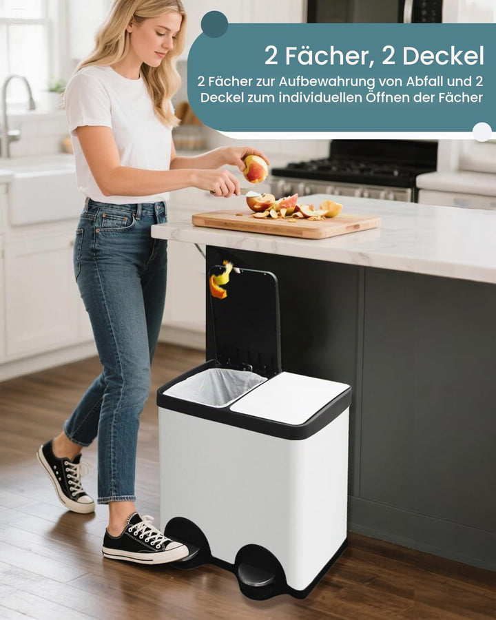 Mülleimer 2 fächer 40 liter,Mülleimer 2x20l,Mülltrennsystem 40l,Doppelmülleimer,Treteimer für Recycl