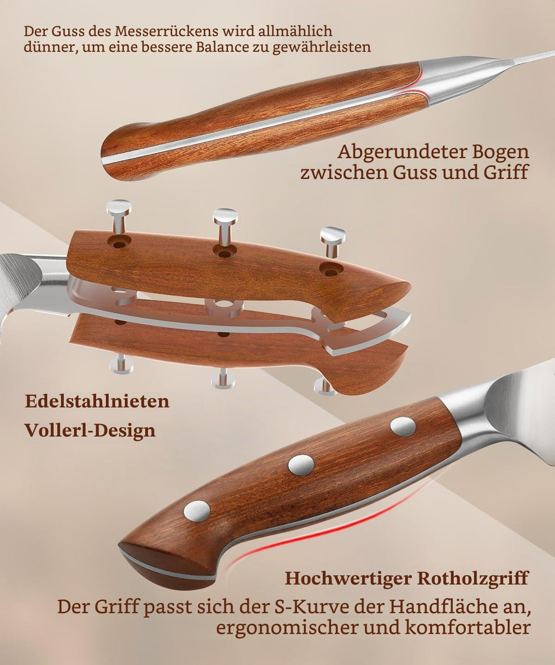 HEZHEN 21,5 cm Gezahntes Brotmesser, Rostfreier Stahl Wellenschlif Kuchenmesser, Gezackte Klinge Säg