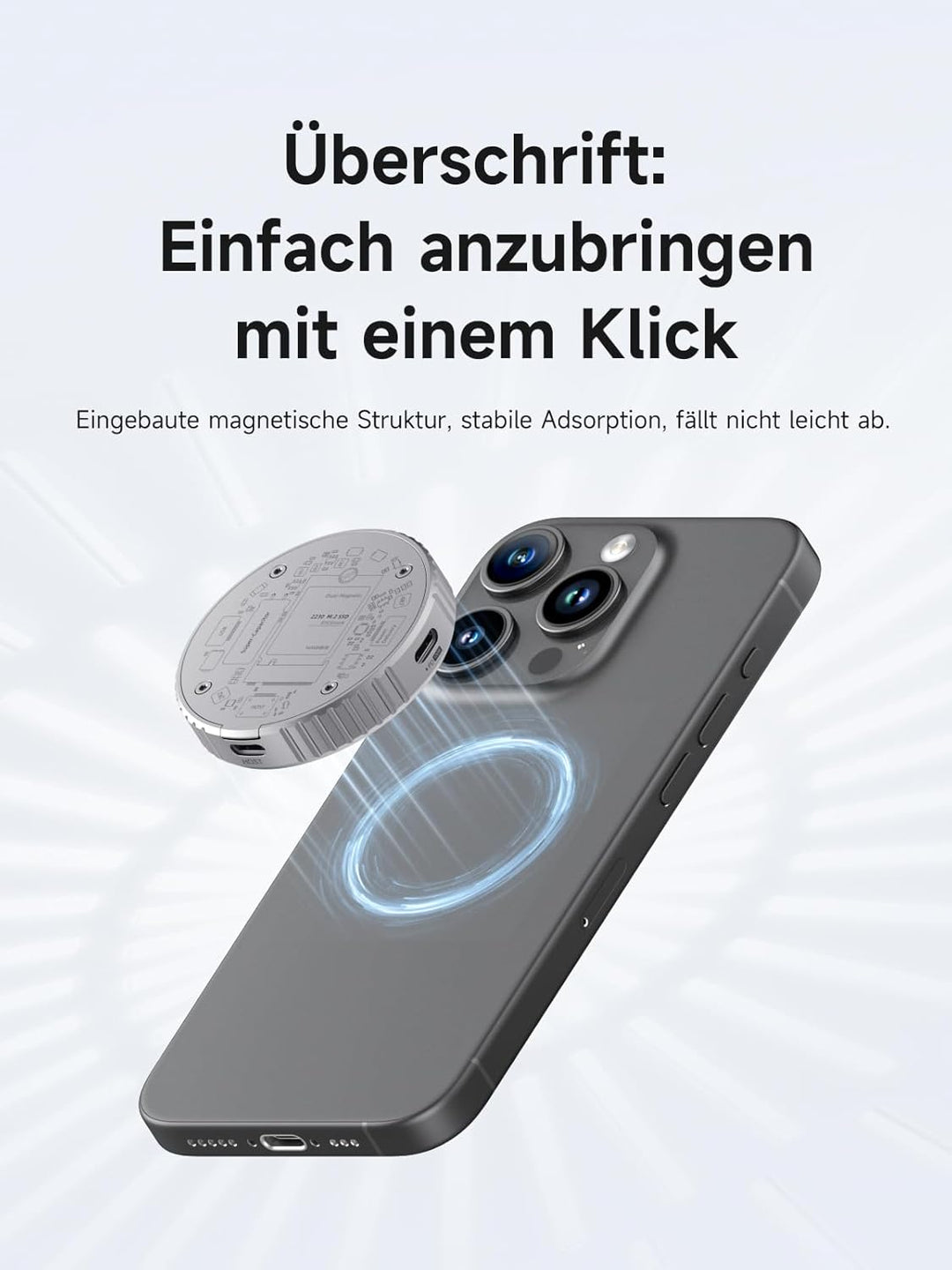 Hagibis Magnetisches M.2 2230 NVMe SSD-Gehäuse mit Magsafe für iPhone 15 Pro Max ProRes, USB C 3.2 G