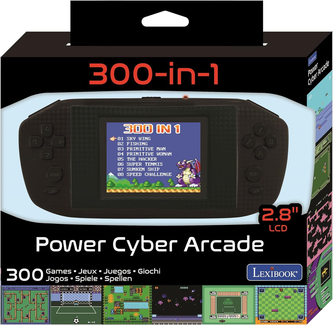 Lexibook JL3000 Power Cyber Arcade, Spielkonsole, 300 Spiele, 2,8” LCD-Farbbildschirm, Schwarz.