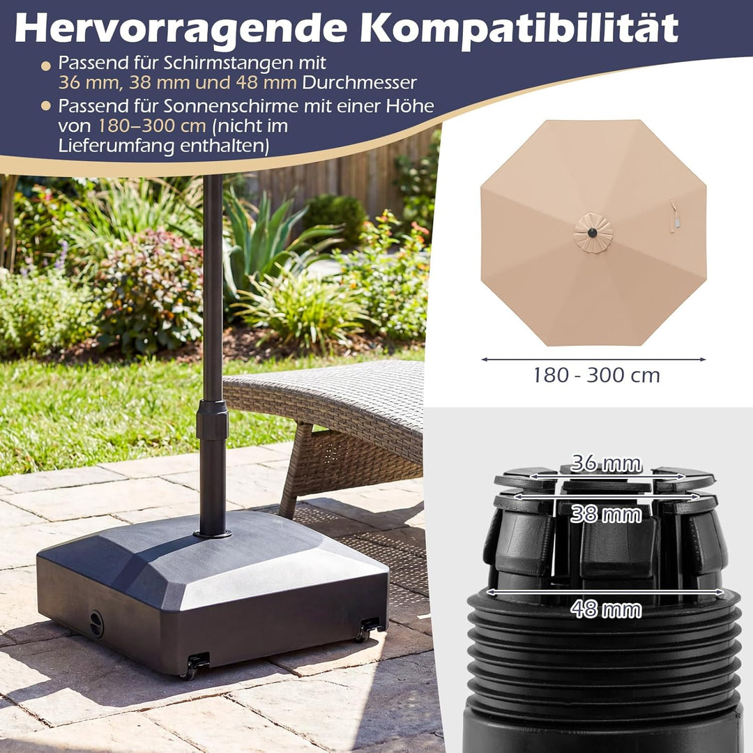 COSTWAY Sonnenschirmständer mit Rollen, Schirmständer befüllbar mit 45 L Wasser oder 60 kg Sand, Mar