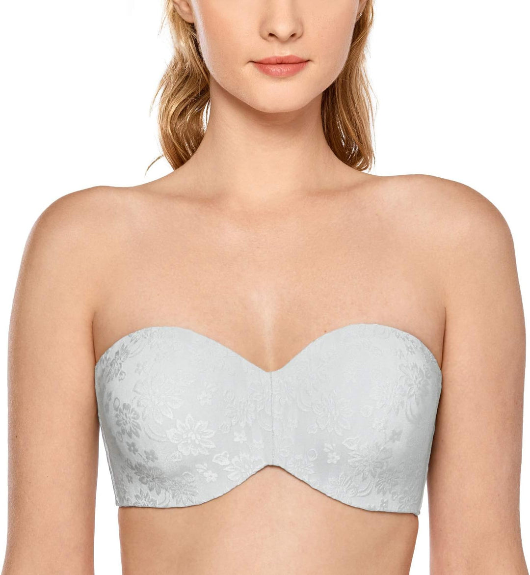 DELIMIRA Damen Trägerloser BH Jacquard mit Bügel ohne Einlagen Grosse Grössen 70B French Grey, 70B F