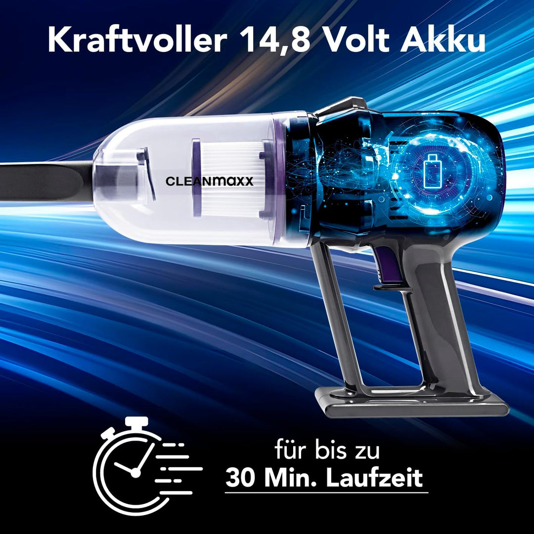 CLEANmaxx Akku Staubsauger | 2in1 Handstaubsauger & Bodenstaubsauger | max. 30 Min. Laufzeit | kabel