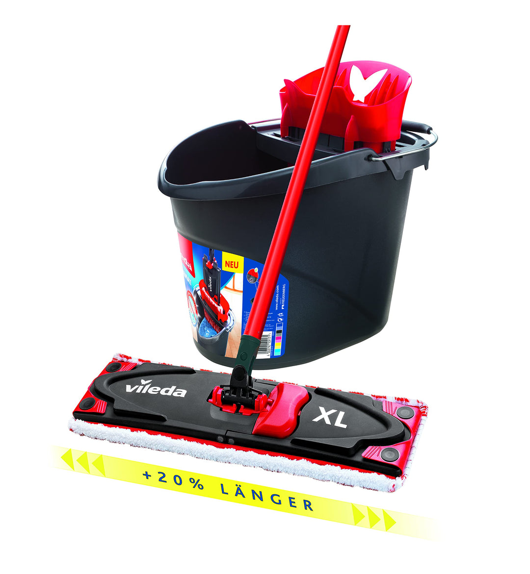 Vileda ULTRAMAX XL Bodenwischer Komplett Set, extra breiter Wischmopp mit Stiel, Mikrofaserbezug und
