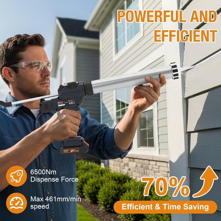 MAXXT Elektro-Dichtungsspritze für 600 ml-Kartuschen, 20V Silikonspritze mit 2000 mAh Akkus zum Dich