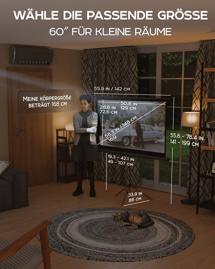 Beamer Leinwand mit Stativ 60 zoll – Projektor Leinwand für Indoor und Outdoor für Film und Büropräs