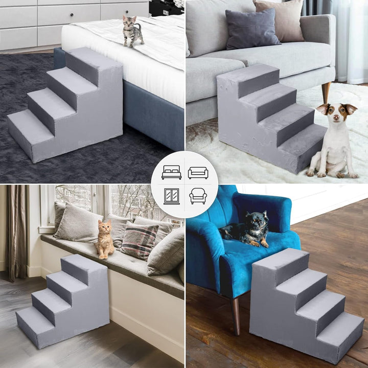 Mg Design Hundetreppe 4 Stufen in Grau – Stabiler Holzrahmen, gelenkschonend, leicht &amp; mobil, für So