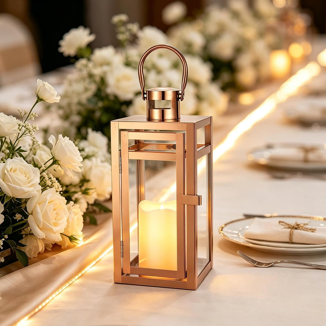 TRIROCKS Edelstahl Kerze Laterne 30,5cm Hoch Glas Hängende Kerzenständer Windlicht für Hochzeitsgesc