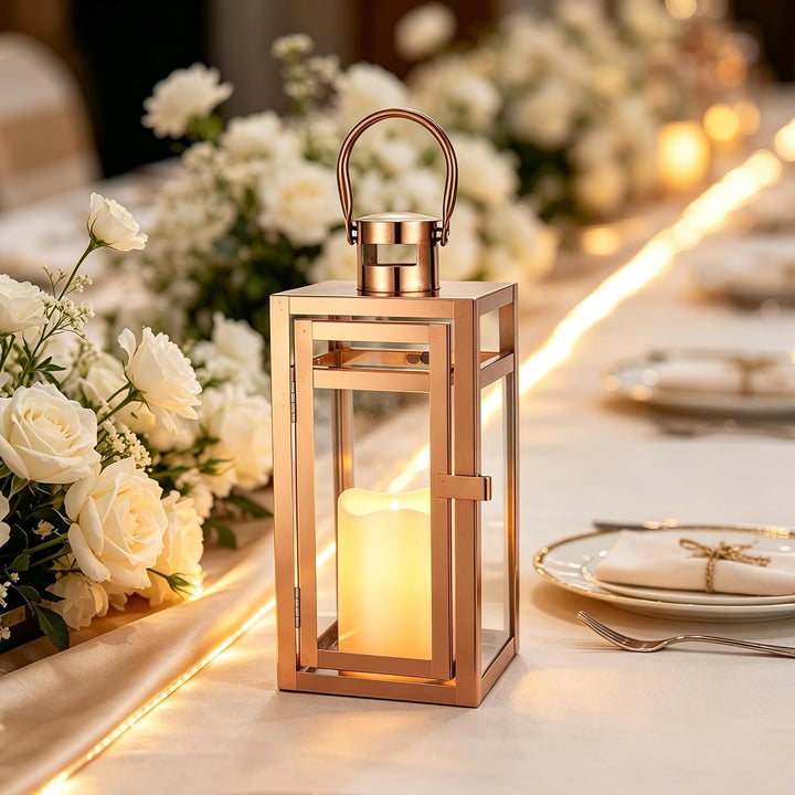 TRIROCKS Edelstahl Kerze Laterne 30,5cm Hoch Glas Hängende Kerzenständer Windlicht für Hochzeitsgesc