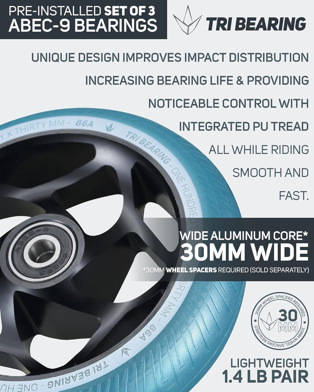 Blunt TRI Stunt-Scooter Wheel 120 x 30mm schwarz/PU türkis, schwarz/PU türkis