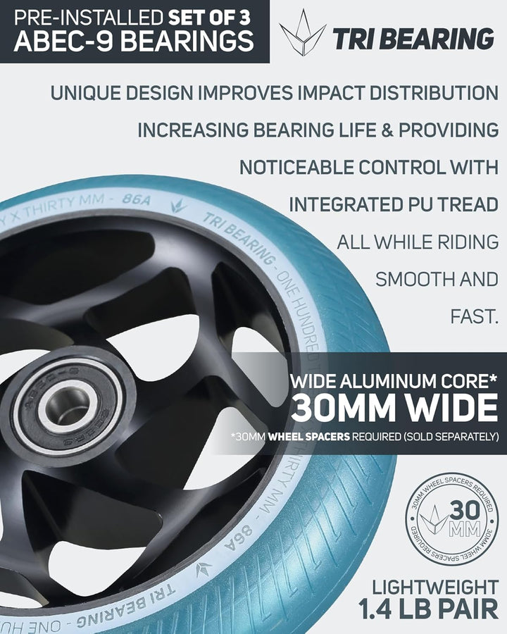 Blunt TRI Stunt-Scooter Wheel 120 x 30mm schwarz/PU türkis, schwarz/PU türkis