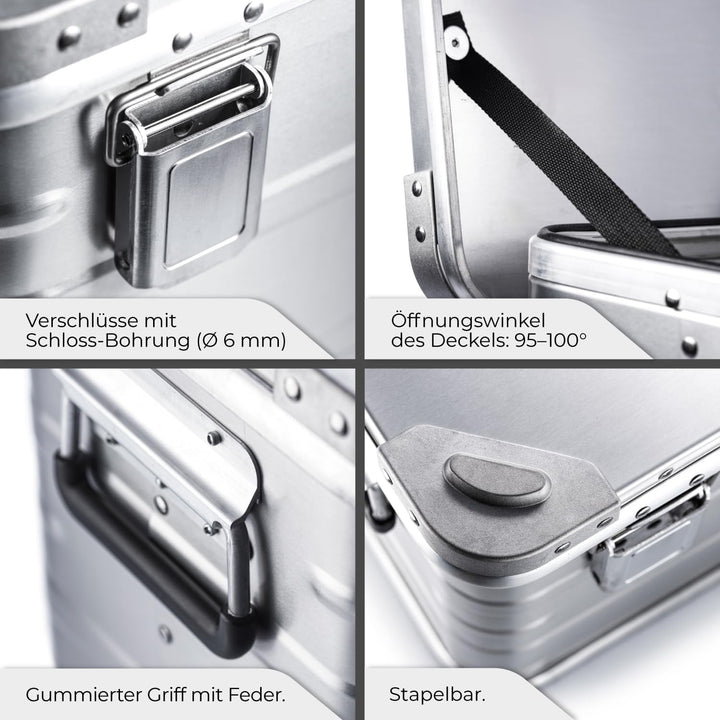 AluVault 073L – Alubox mit Deckel, Aluminium Aufbewahrungsbox, Alukiste, Spritzwassergeschützt, Stau