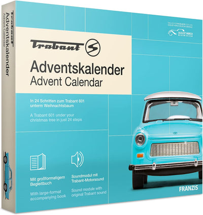 FRANZIS 67115 - Trabant Adventskalender, Metall Modellbausatz im Massstab 1:43, inkl. Soundmodul und