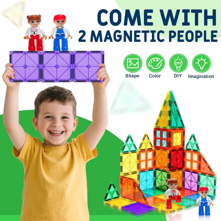 120pcs Magnetische Bausteine Spielzeug mit 2 Magnetfiguren und 2 Autos, Magnetbausteine für 3 4 5 6