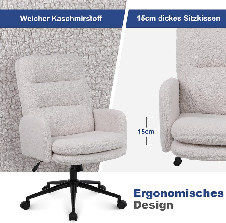 Youhauchair Schreibtischstuhl aus Kaschmir, Bürostuhl Ergonomisch mit hoher Rückenlehne, Bequemer Sc