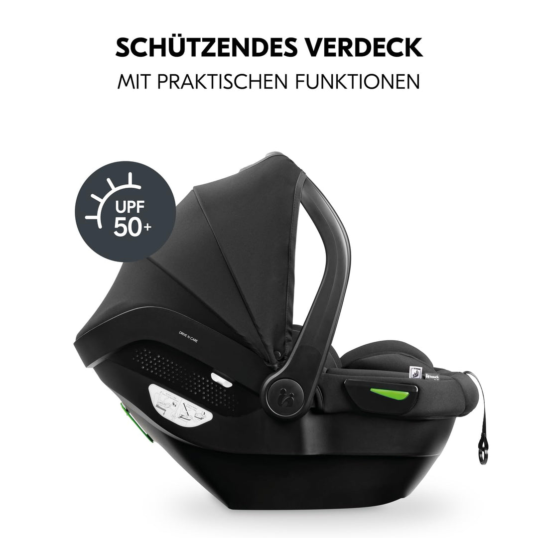 hauck Drive N Care, Schwarz - i-Size Babyschale ab Geburt für Babys mit Körpergrösse von 40-87 cm in