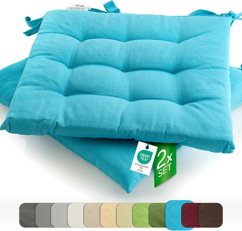 etérea Sitzkissen Stuhl 40x40 2er Set innen - Stuhlkissen Türkis - Sitzauflage Stuhl, Gartenstuhl, I