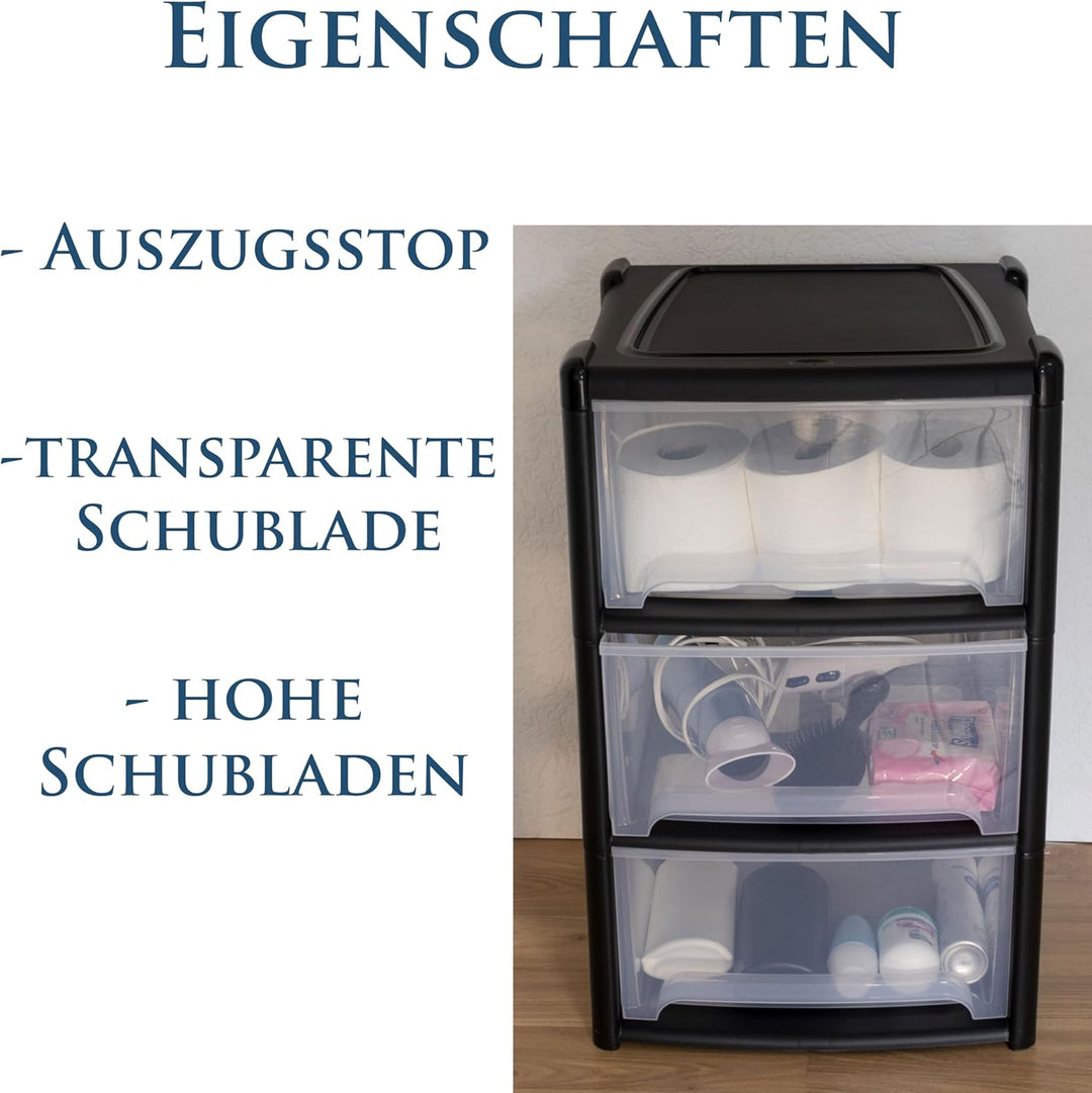 Schubladenbox mit 4 Schubladen 38x38x79 cm - schwarz-transparent Kunststoff Drawer Tower Box Organiz