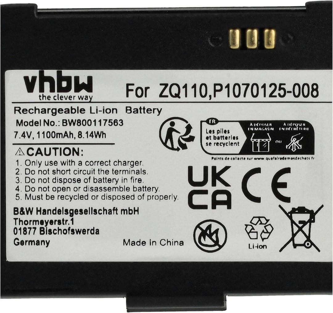 vhbw Akku Ersatz für Bixolon K409-00007A, PBP-R200 für Barcodescanner POS (1100mAh, 7,4V, Li-Ion)