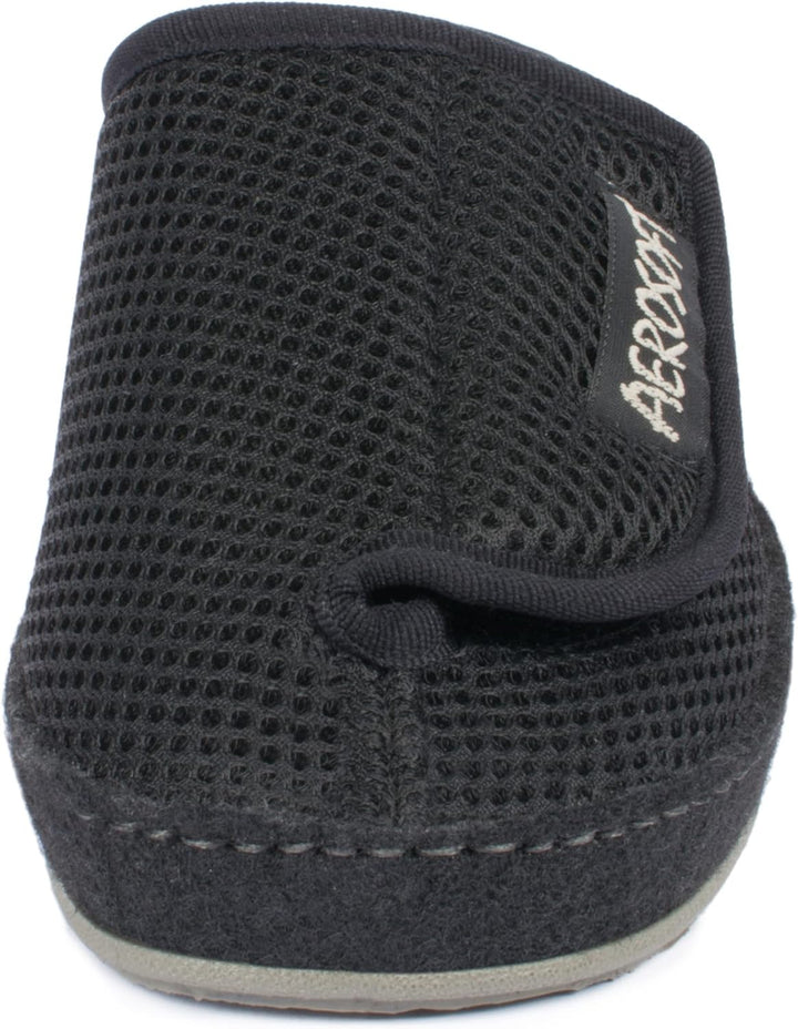 Aerosoft Klett-Pantolette 6032-4P Damen Herren Hausschuh Weite G-H rutschhemmend 36 EU Schwarz, 36 E