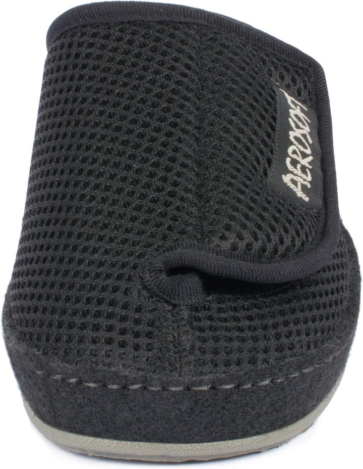 Aerosoft Klett-Pantolette 6032-4P Damen Herren Hausschuh Weite G-H rutschhemmend 37 EU Schwarz, 37 E