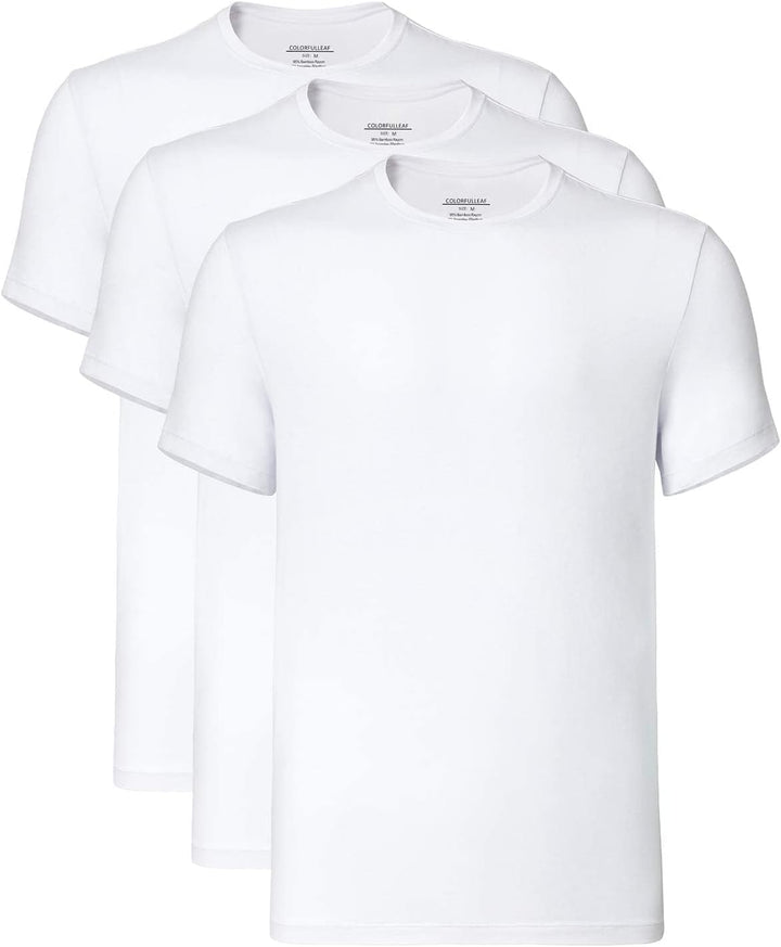 COLORFULLEAF 3/5er Pack Bambus Rundhals T-Shirt Herren Stretch Unterziehshirt Männer Einfarbig Busin