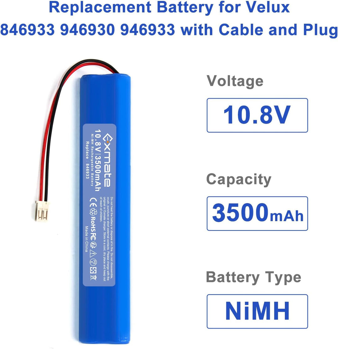 2X Exmate NI-MH 10.8 V 3500mAh Ersatz Akku für Velux Roller Shutter 946930 846933 946933 mit Kabel u
