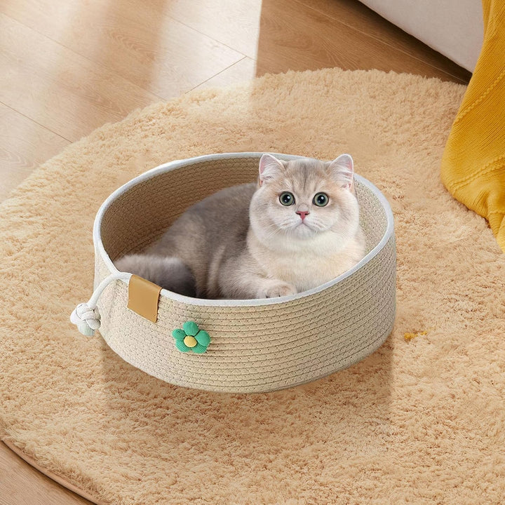 Katzenkörbchen, Katzenkorb mit Blumenverzierung, Grosser Süsser Kätzchen Korb Nest Haustierhaus, Kra