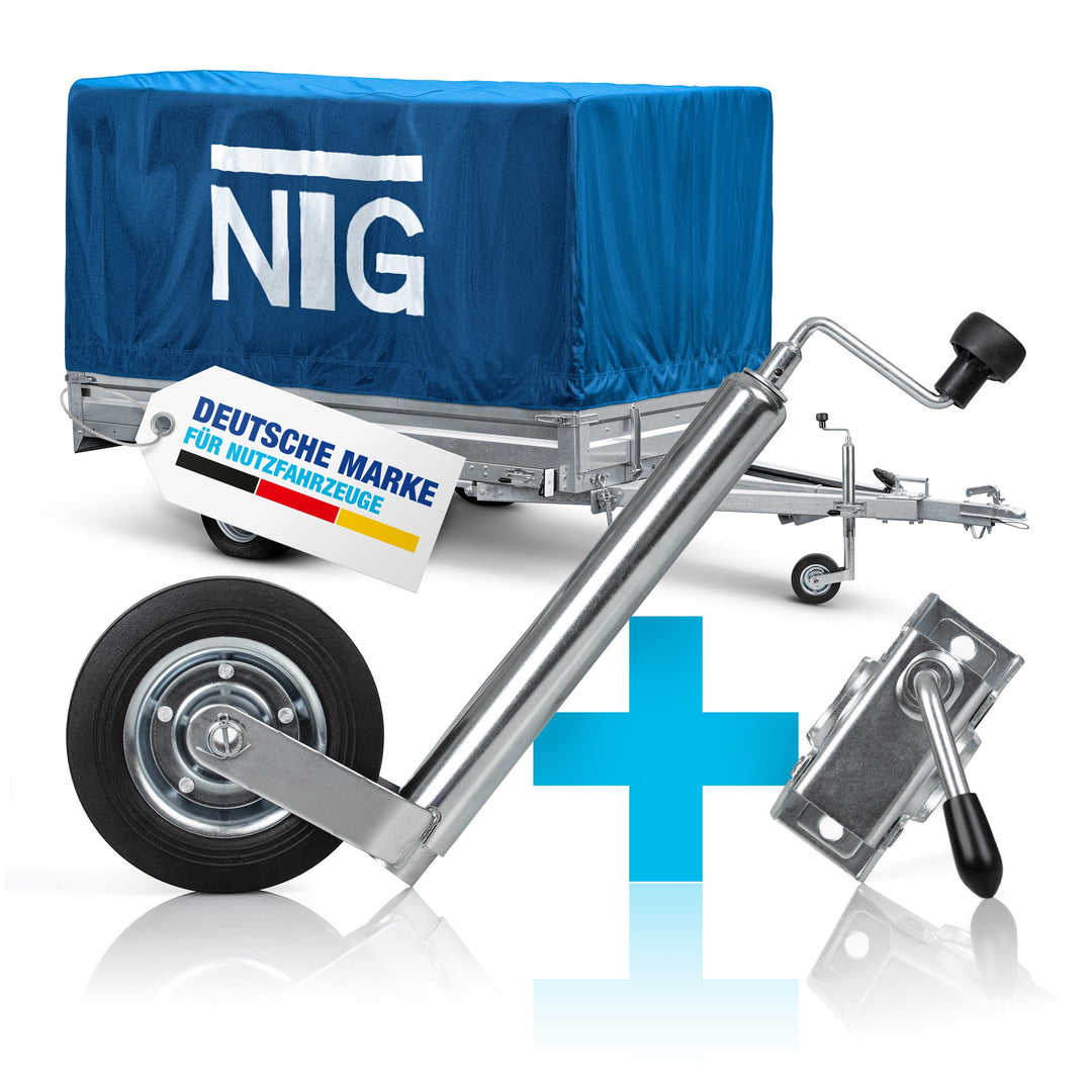 NTG Stützrad für Anhänger | Vollgummireifen | 150kg Stützlast | 46 bis 68 cm höhe | verzinkter Stahl