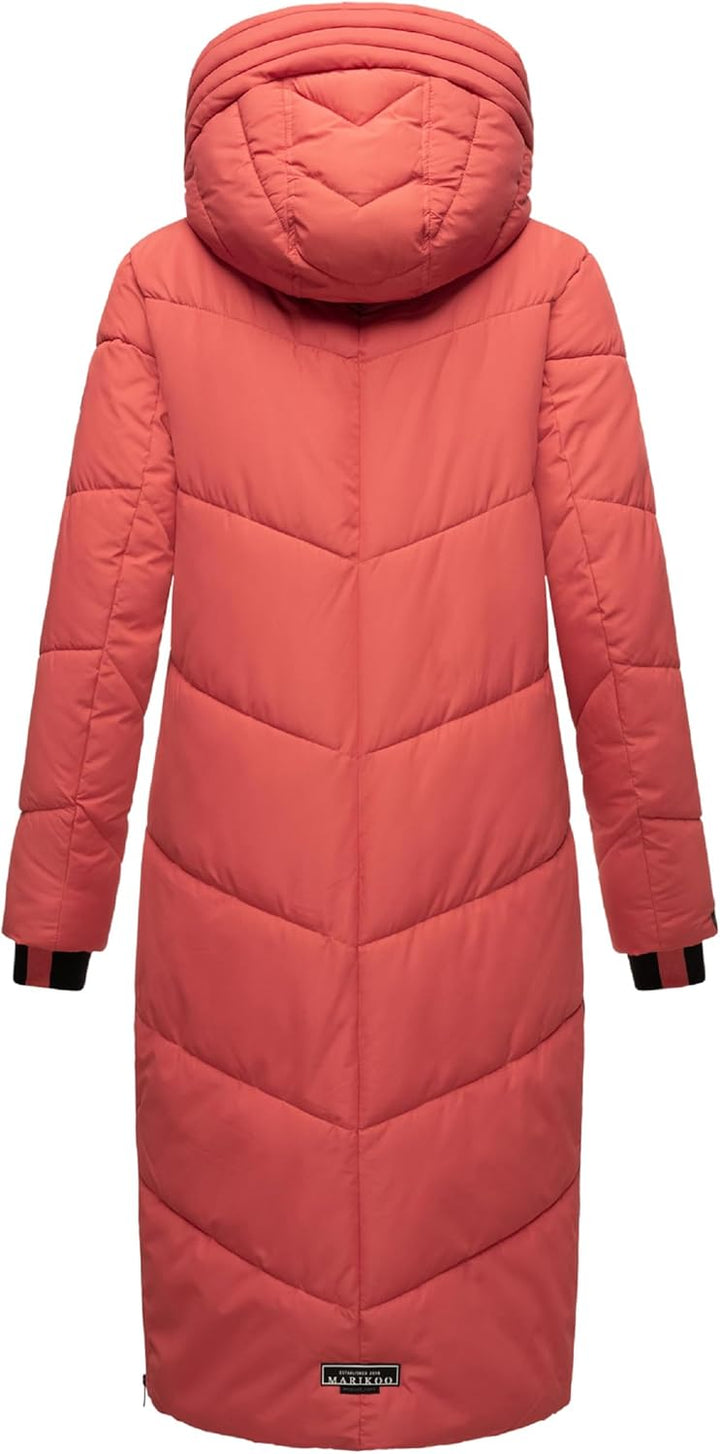 MARIKOO Damen Wintermantel Warmer Steppmantel lang mit Kapuze und abnehmbarem Kunstfellkragen Nadare