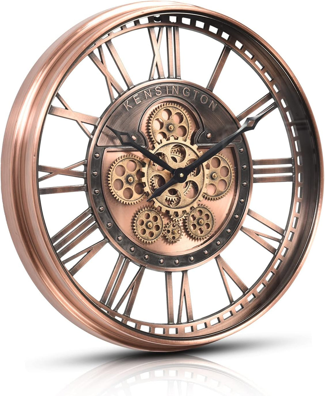 CLXEAST Moderne Wanduhr mit beweglichem Getriebe, Bronze, Kupfer, römische Zahlen (53,5 cm) Römische