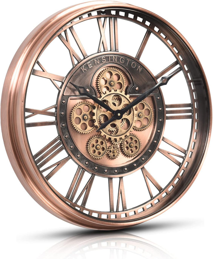 CLXEAST Moderne Wanduhr mit beweglichem Getriebe, Bronze, Kupfer, römische Zahlen (53,5 cm) Römische